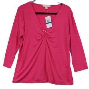 NWT Michael Kors V neck emblem long sleeve